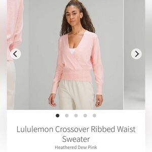 Lululemon Crossover Ribbed Waist
Sweater Heathered Dew Pink. Size 12. EUC